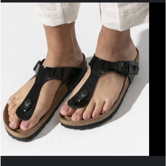 Betula Shoes - Birkenstock Betula Gizeh Reg. Black Patent Birko Flor Thong Sandal